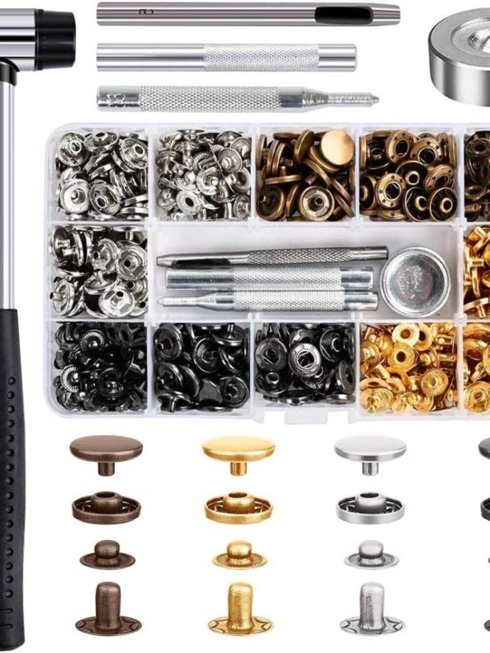 120Pcs 12mm Metal Snap Button Fastener Kit with Setter Tools & Hammer